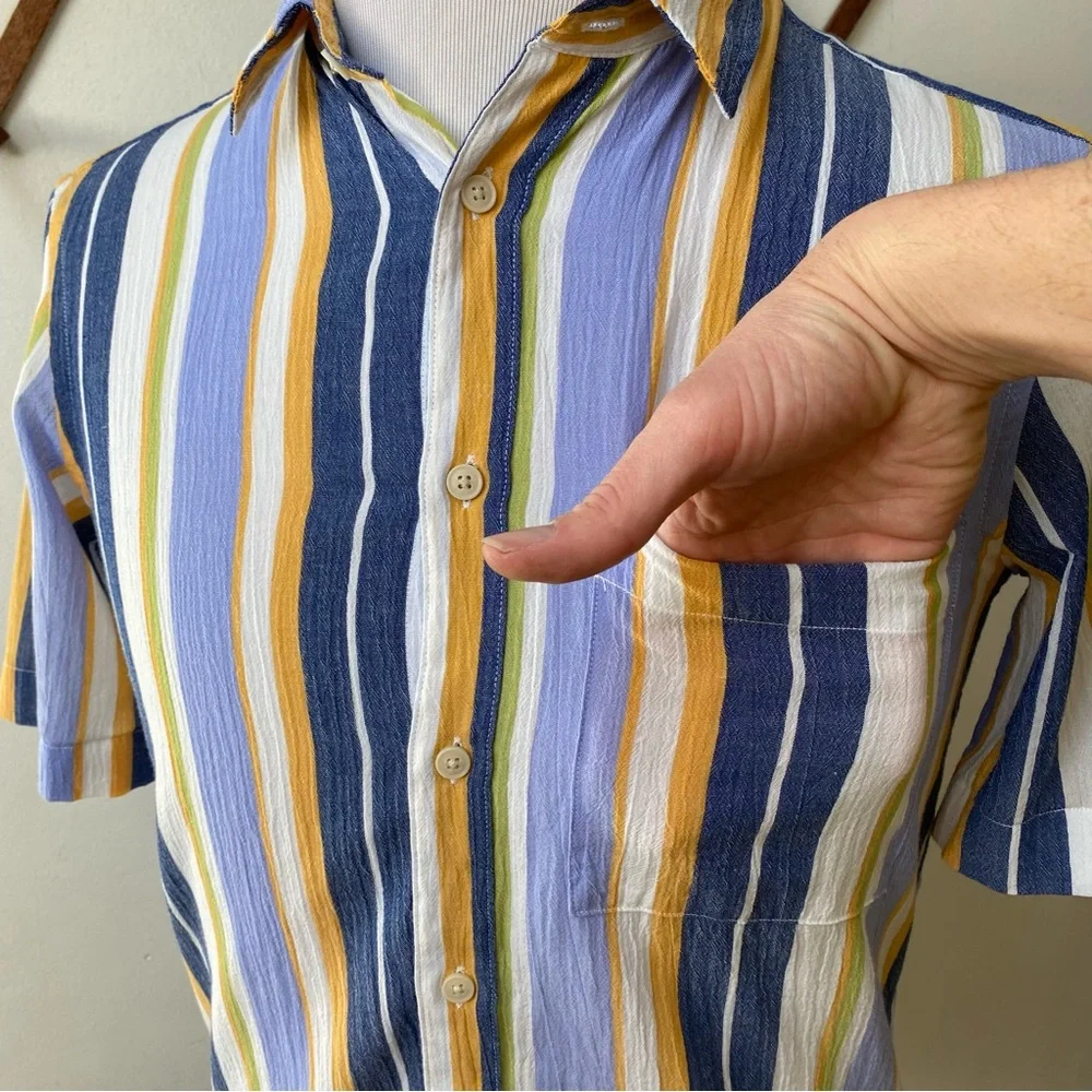 Zara Retro Striped Gauze Cotton Button Up Shirt - Picture 11 of 14